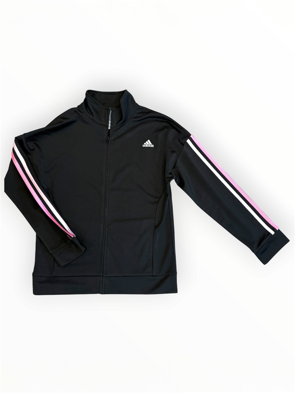 NWT Adidas Girls 3 Stripes Classic Track Jacket Size Large 14 Black/Pink